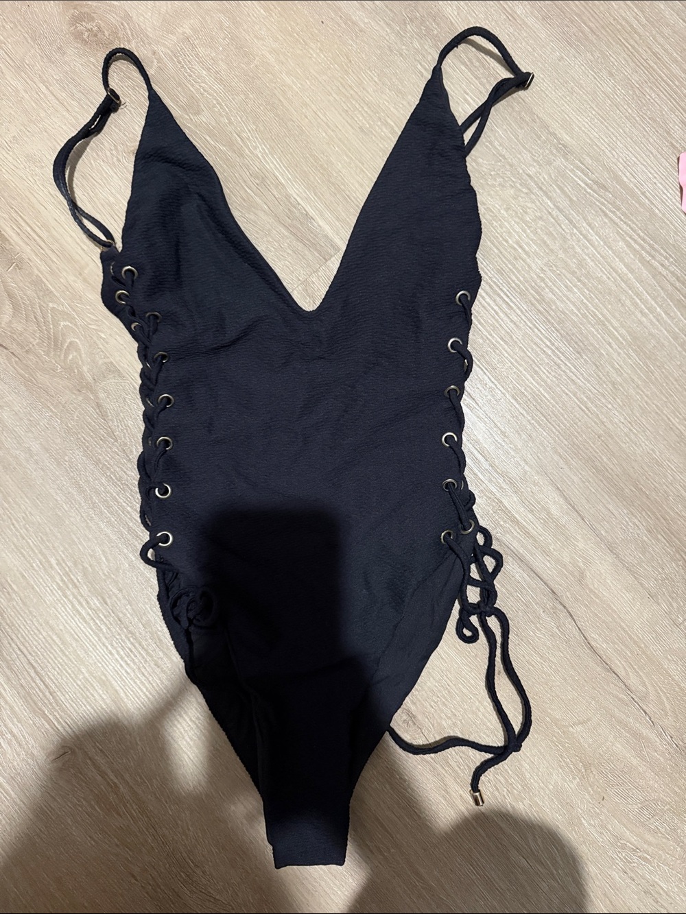 Blue Life Black Lace-Up One-Piece Swimsuit
